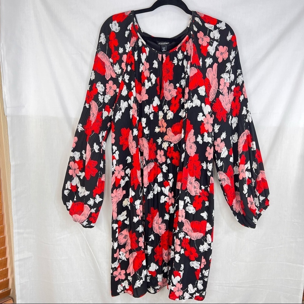 Roz & Ali Womens Whimsigoth Dark Romantic Black Red Floral Pleated Dress Sz 18